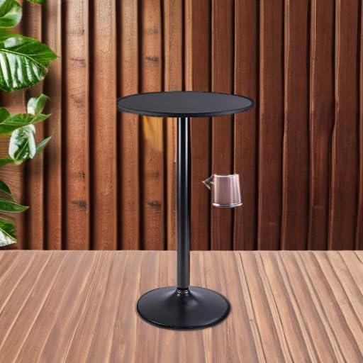 Furmax Bistro Pub Table Round Bar Height Cocktail Table for Home Bar, Small Round Bar Tables for Party, Dining Room, Living Room and Wedding, Metal Base MDF Top Obsidian, 40.6 Inch Height (1, Black-1)