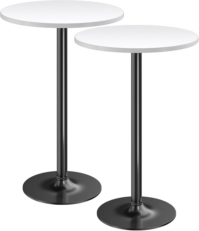 Furmax Bistro Pub Table Round Bar Height Cocktail Table for Home Bar, Small Round Bar Tables for Party, Dining Room, Living Room and Wedding, Metal Base MDF Top Obsidian, 40.6 Inch Height (2, White-1)