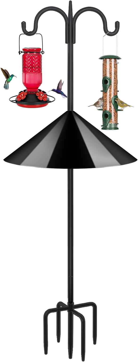 FEED GARDEN Heavy Duty Bird Feeder Pole - 92” Squirrel Proof Shepherd Hook with Baffle, 5-Prong Stable Base, Adjustable Height, Rust Resistant Steel for Outdoor Feeders & Plants