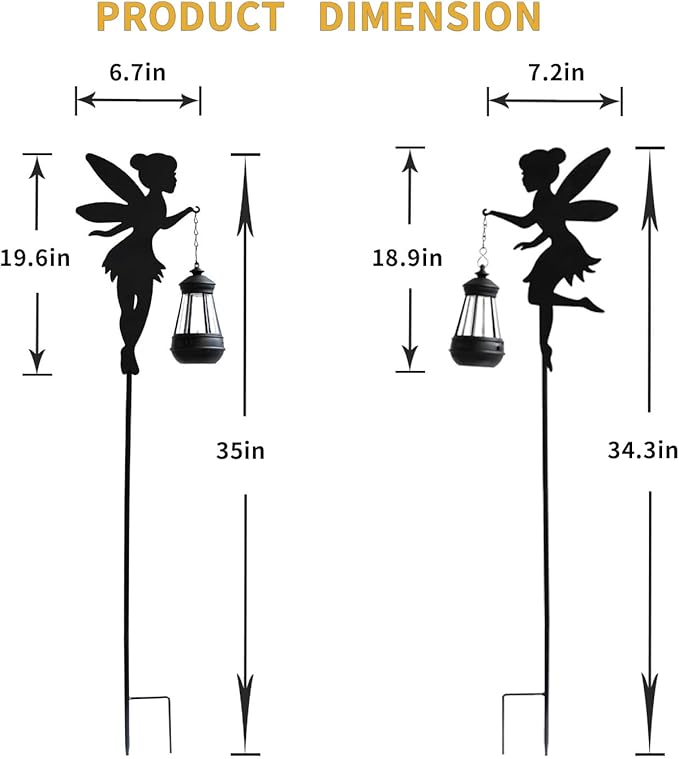 Solar Fairy Garden Stake Decorative Lantern Outdoor Waterproof, 2-Pack Solar Courtyard Lawn Decorative Lights, Outdoor Garden Statue Lights (Multicolour)
