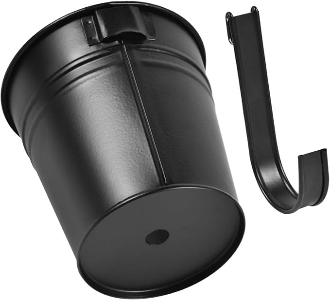 OBTANIM 12 Pack Metal Hanging Flower Pots Railing Planter Outdoor Fence Hanging Bucket Plant Holder with Detachable Hooks Drain Holes for Home Garden Yard Decor (Black, 4 x 4 Inch)
