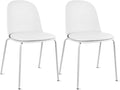 2xhome Modern Stackable Armless Dining Chair | Plastic Shell Seat with Metal Legs | Indoor or Outdoor Use | Home Kitchen Patio (2, White, Padded Seat)