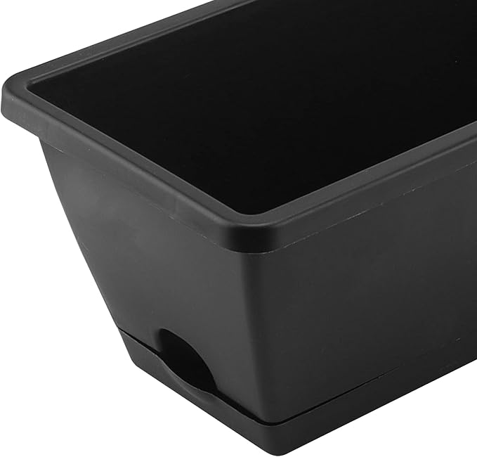 LEXININ 6 Pack 17 Inch Black Plastic Rectangular Window Planter Box, Window Vegetable Planter Box with Trays, Rectangular Flower Pots for Windowsill, Garden, Balcony, Patio, Black