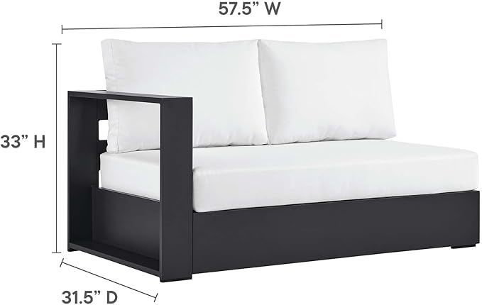 Modway Tahoe Aluminum 3-Piece Outdoor Patio Furniture Gray White, Modular Sectional Sofa Set with Weather-Resistant Cushions, Ideal for Deck, Backyard Poolside