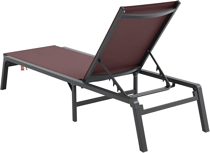 VEVOR 2 Pcs Chaise Lounge Chairs Outdoor, Aluminum Patio Lounge Chair with Adjustable 5-Position, Folding Pool Chairs Recliner and Full Flat Tanning Chair for Patio, Beach, Pool, Brown, 2 pcs