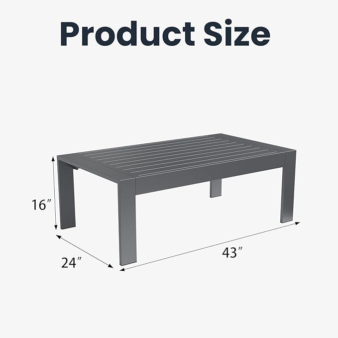 Outdoor Rectangle Patio Aluminum Coffee Tables for Outside, All Weather Patio Slatted Tabletop for Indoor or Outdoor Use