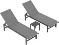 Outdoor Lounge Chairs Set of 3, Aluminum Chaise Lounge Chairs with 5-Position Recliner, Patio Lounge Chair for Backyard, Poolside, Deck, Lawn (Darkgray)