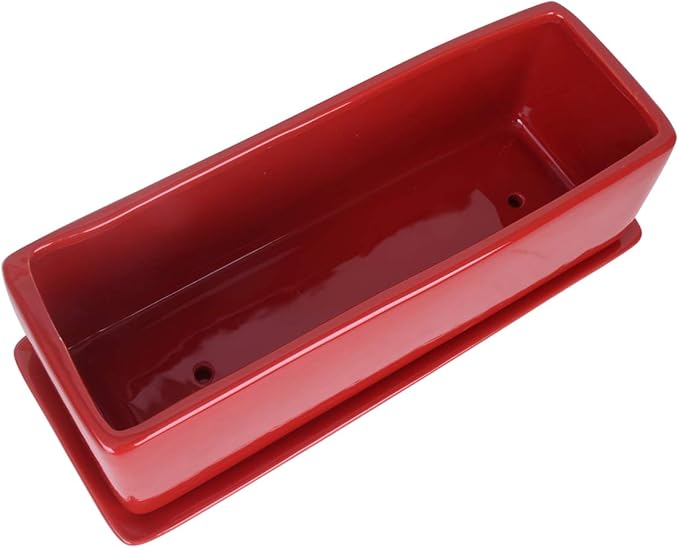 Vencer 12 Inch Rectangular Modern Minimalist Ceramic Succulent Planter Pot - Window Box with Saucer,Office Desktop Potted Stand,Red,VF-0135R