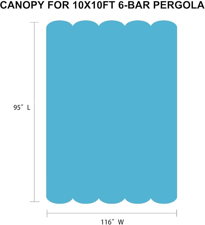 Pergola Shade Cover Replacement Canopy Top Compatible with 10 X 10 ft 6-Bar Pergola Frames - Turquoise Blue (Canopy Size 116" W x 95" L, Canopy Top Only)