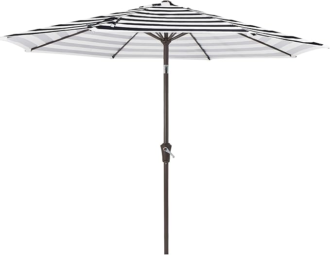 MEWAY 9ft Patio Umbrella Outdoor Table Umbrellas with Push Button Tilt and Crank, Market Umbrella 8 Sturdy Ribs for Deck, Garden, Pool and Backyard, Black-white-striped