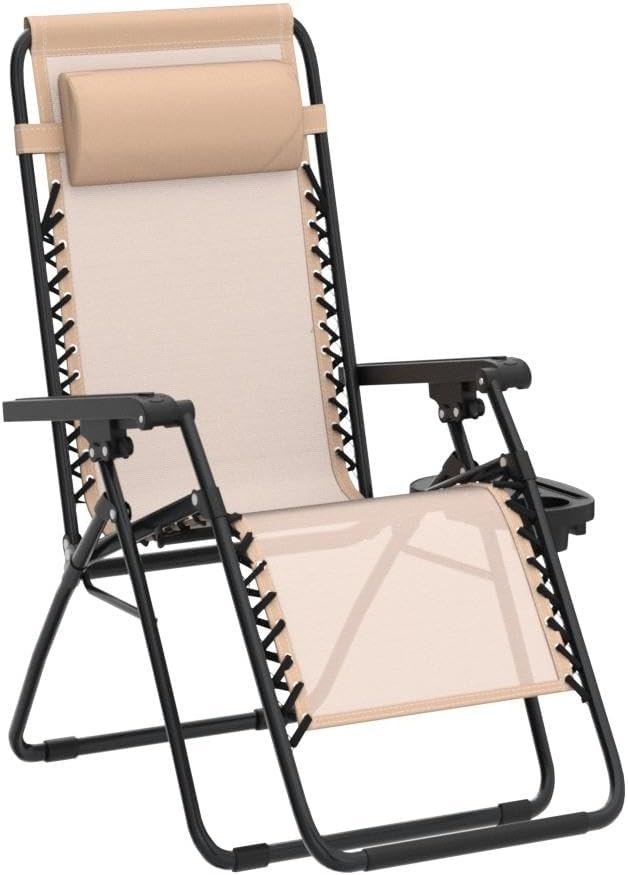 Set of 2 Zero Gravity Chairs Lounge Chair with Pillow and Cup Holder Patio Outdoor Adjustable Dining Reclining Folding Chairs for Deck Patio Beach Yard