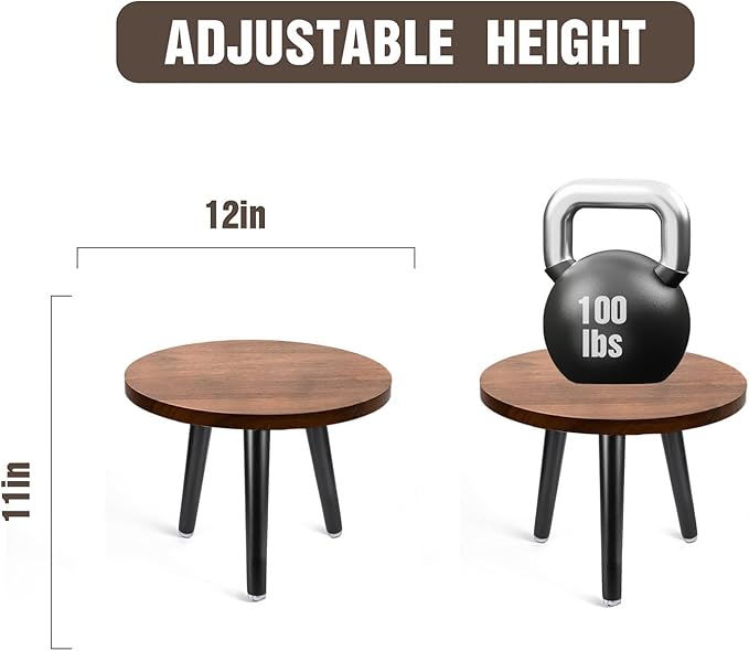 Indoor Plant Stand,Wood Mid Century Plant Table in Walnut Finish,Tall Plant Stand for Flower Pot,Modern Round Small Side End Table(Walnut (no Raised), 12"x10.8" 2 Pack)