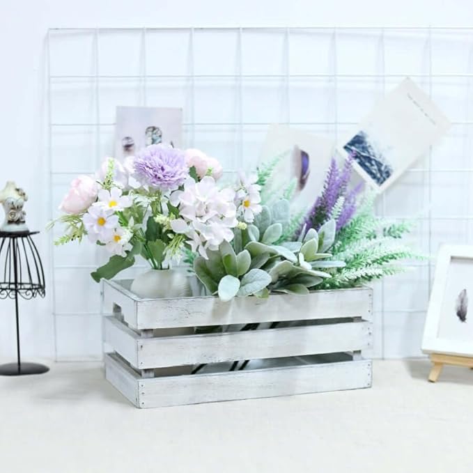 Efavormart Set of 3 Whitewash Wood Planter Crate Boxes with Plastic Liners, DIY Rustic Square Wooden Nesting Boxes for Farmhouse Table Centerpieces and Wedding Decor