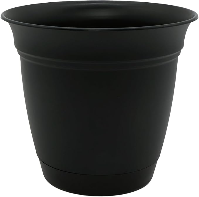 The HC Companies Eclipse Round Planter with Saucer - Outdoor & Indoor Plant Pot with Drainage Holes - Lightweight, UV-Resistant Plastic Pots for Plants, Flowers & Herbs (6" Black, Pack of 1)