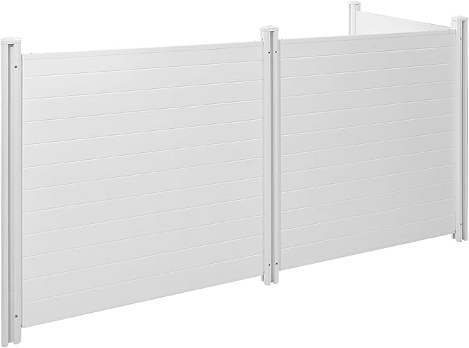 VEVOR Outdoor Privacy Screen, 50in H x 50in W Air Conditioner Fence, 3-Panel Pool Equipment Enclosure, Horizontal PVC Privacy Fence with 27.5 in Ground Stakes, No Dig Trash Can Fence for A/C Units
