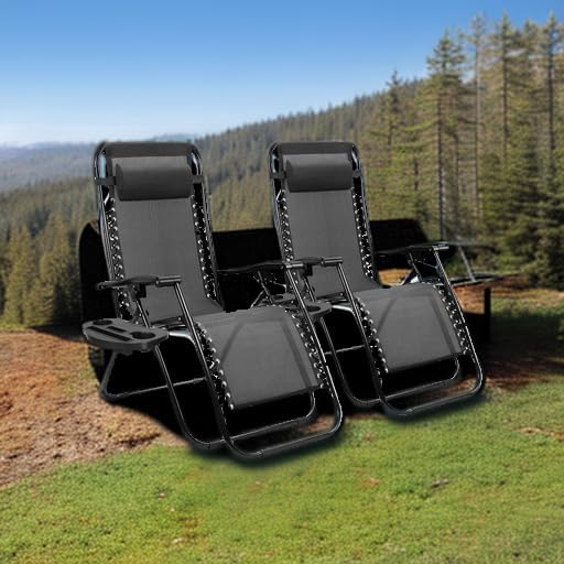 Homall Zero Gravity Chair Patio Folding Lawn Lounge Chairs Outdoor Lounge Gravity Chair Camp Reclining Chair with Pillows for Poolside Backyard and Beach Set of 2 (Dark Black)