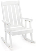 VINGLI Heavy Duty 600 LBS Outdoor Wooden Rocking Chair with Higher Backrest,Patio Rocking Chair with Ergonomic Design, Weatherproof Outdoor Rockers Suit for Patio, Garden, Balcony, Yard, White