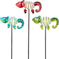 3 Pack Garden Stakes Decorative,Cute Chameleons Glow in The Dark Metal Garden Decor,Waterproof Metal Yard Art Decor for Outside,Funny Present for Mom Women Grandma