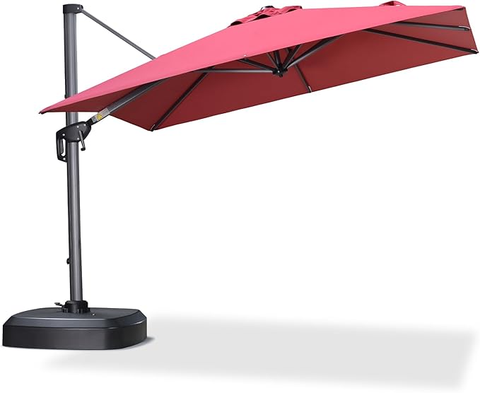 PURPLE LEAF 8' X 8' Patio Umbrella with Wheeled Base for Pool 7' High Offset Outdoor Cantilever Umbrella Swimming Pool Umbrella with 360°Rotation for Poolside Terra