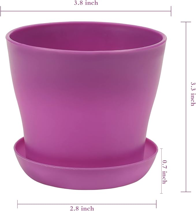 TDHDIKE 10 Pcs Plastic Planters Indoor Flower Plant Pots, Mini Flower Seedlings Nursery Pot/Planter/Flower Pot with Pallet, Modern Decorative Gardening Containers (Purple)