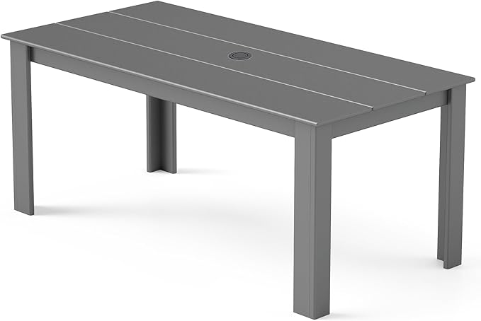 GREENVINES Outdoor Dining Table | 67’’ | HDPE | Rectangle Tables for 6 | All-Weather | Umbrella Hole | Patio Furniture | for Poolside Backyard Garden | Grey