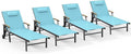 Ciokea Outdoor Lounge Chair with Pillow Set of 4, 5-Position Chaise Lounge with Wheels & Armrests, 400 lbs Heavy Duty Aluminum Pool Lounge Chairs, for Beach, Deck, Poolside & Backyard, Lake Blue
