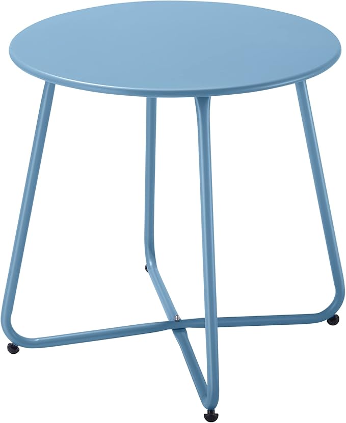 Patio Outdoor Side Table Waterproof Round Metal Steel Small Side Table Weather Resistant Portable Outdoor and Indoor End Table for Garden Balcony Yard, Blue