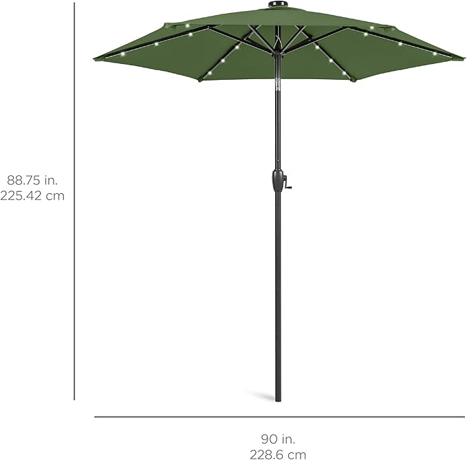 Best Choice Products 7.5ft Outdoor Solar Market Table Patio Umbrella for Deck, Pool w/Tilt, Crank, LED Lights - Fern