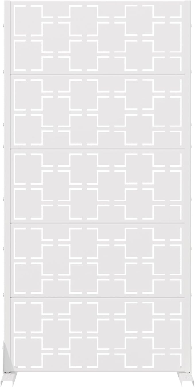 Casaphoria Metal Privacy Screen Outdoor, 60" H x 30" W Freestanding Decorative Privacy Screen for Patio Deck Balcony Garden with Stable Base, White-Square