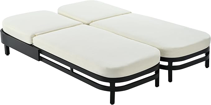 LUMISOL Outdoor Lounge Chair Set of 2, Modern Aluminum Chaise Loungers with Premium Cushions, 5-Level Reclining Chairs for Patio, Poolside, Garden, Beige Cushions