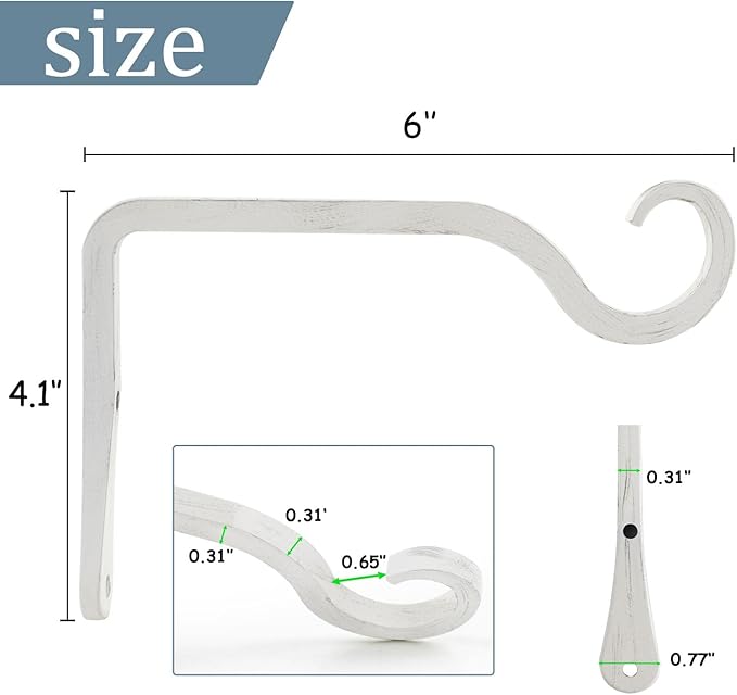 BOLITE Plant Hangers, 6 Inch Hanging Plant Brackets Outdoor Indoor, Wall Hooks for Hummingbird Feeders, Bird Feeders, Planters, Lanterns, Wind Chimes, Home Decor, 2 Pack, White, Gifts for Women Men
