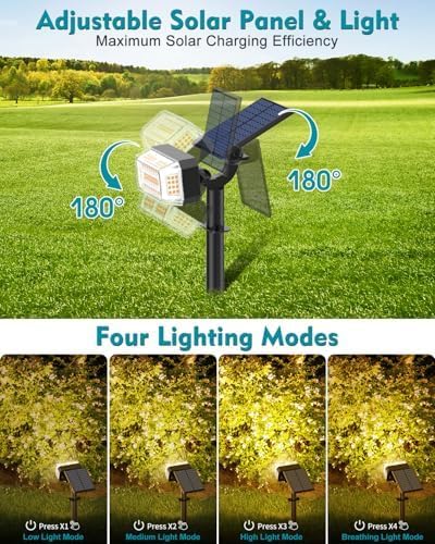 102 LEDs Solar Spot Lights Outdoor Waterproof IP65, [ 4 Modes/8 Pack] Solar Spotlights, Adjustable Light & Panel Landscape Flood Powered Lights for Yard Garden Pathway Wall Tree(Warm White)
