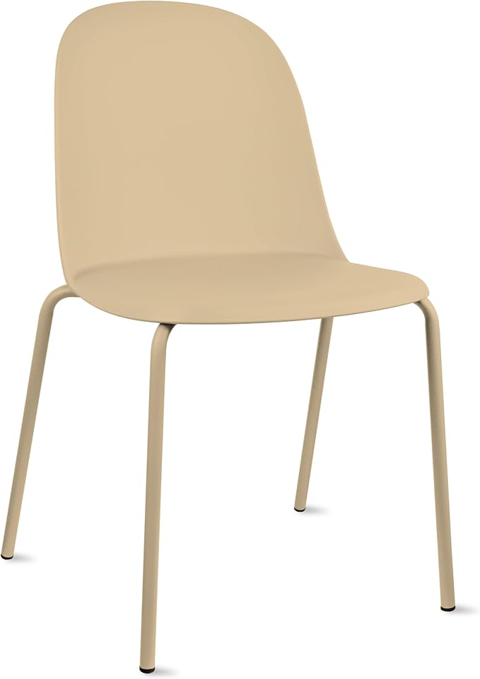 2xhome Set of 4 Modern Stackable Armless Dining Chairs | Plastic Shell Seat with Metal Legs | Indoor or Outdoor Use | Home Kitchen Patio, Beige
