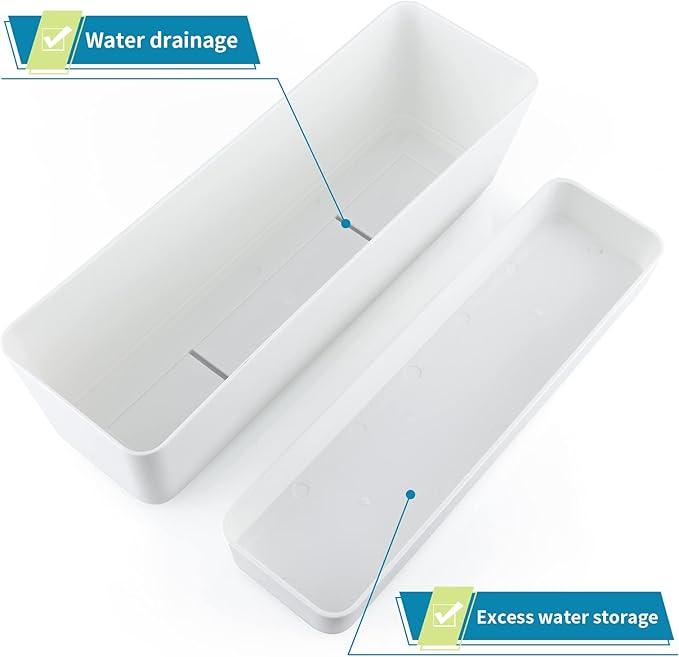 Skelang 3 Pcs Rectangular Plant Pot, 12" Flower Planter Box, Windowsill Container for Succulent, Herb, Vegetable (White)