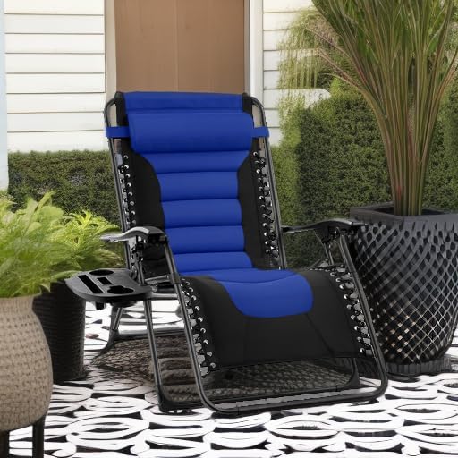 Best Choice Products Oversized Padded Zero Gravity Chair, Folding Outdoor Patio Recliner, XL Anti Gravity Lounger for Backyard w/Headrest, Cup Holder, Side Tray, Polyester Mesh - Blue