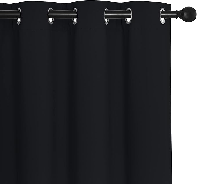 NICETOWN Blackout Curtain Drape 84 inches Length - Light Reducing Thermal Insulated Solid Grommet Blackout Window Treatment for Living Room (1 Piece, W66 x L84, Black)