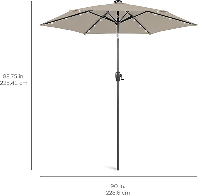 Best Choice Products 7.5ft Outdoor Solar Market Table Patio Umbrella for Deck, Pool w/Tilt, Crank, LED Lights - Beige