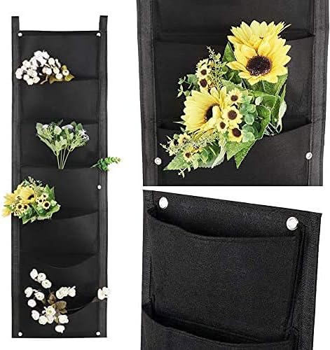 LITLANDSTAR Hanging Planter Bags, 2 Pack 7 Pocket Hanging Vertical Wall Planter Planting Grow Bags Outdoor Indoor Gardening Vertical Greening Flower Container (Black)