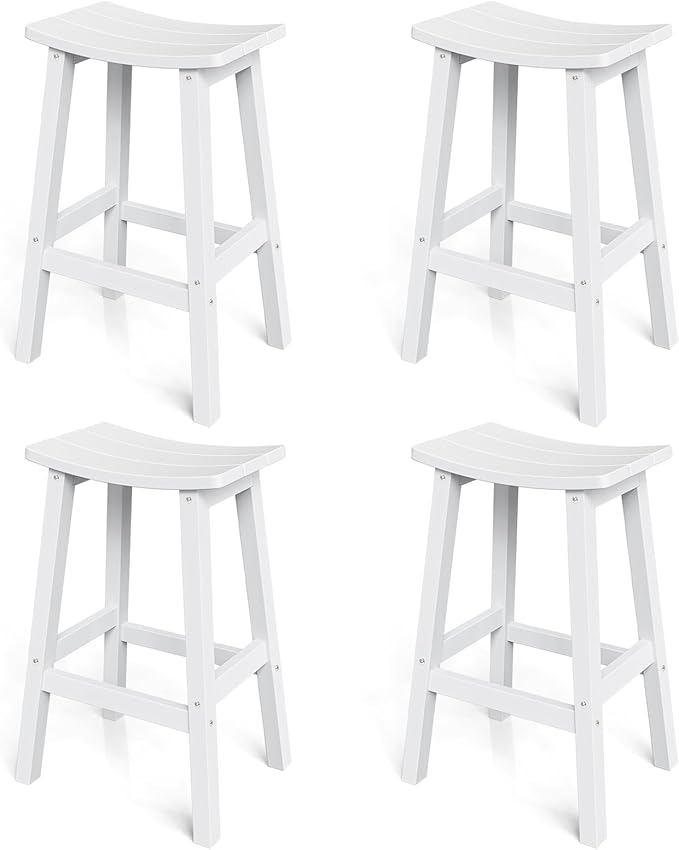 Stoog Weatherproof Bar Stools Set of 4, 28" Height Patio Bar Stools, Easy to Clean and Maintain, for Bar, Kitchen Counter, Deck, and Patio, White