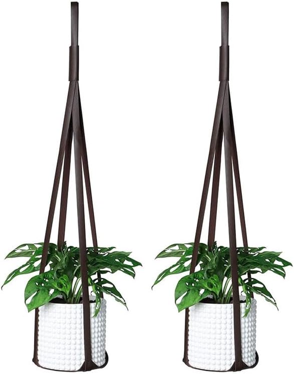 Plant Hangers PU Leather 2Pcs Hanging Planters for Indoor and Outdoor for Wall Decor, Modern Minimalist Home Decoration for Plants Lovers Leather Rope (Plant and Pot Not Included) (Coffee)