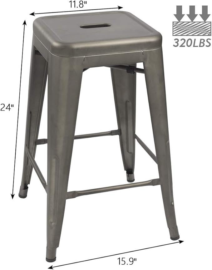 Devoko Metal Bar Stools 24" Indoor Outdoor Stackable Barstools Modern Style Industrial Vintage Counter Bar Stools Set of 4 (24 inch, Gun)