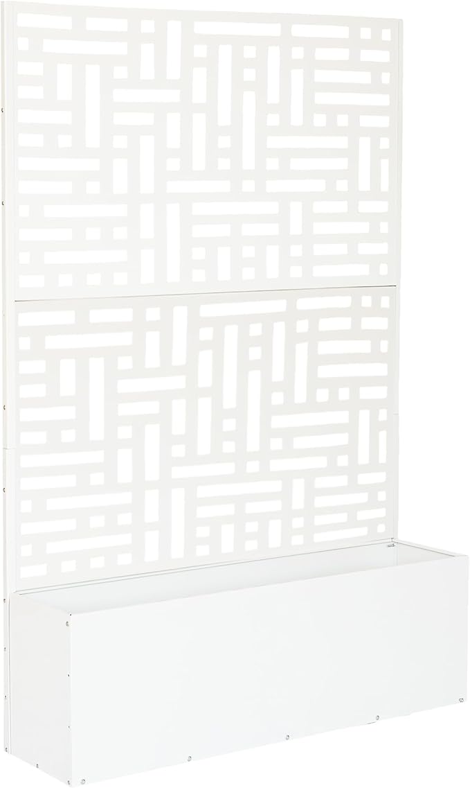 Oakland Living 6 ft. X 4 ft. White Freestanding Metal Privacy Screen Room Divider with Flower Box