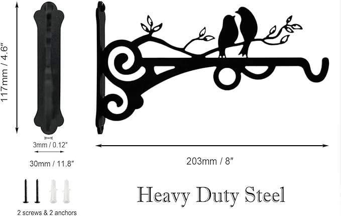 Multipurpose Hanging Basket Plant Brackets Outdoor Indoor, Heavy Duty Solid Steel Plant Hangers, Wall Mounted Lantern Hooks for Garden Plants Flower Light Bird Feeder Pack of 2