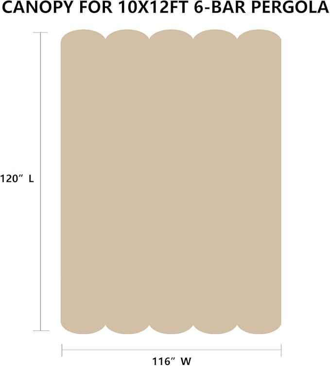 Pergola Shade Cover Replacement Canopy Top Compatible with 10 X 12 ft 6-Bar Pergola Frames - Beige (Canopy Size 116" W x 120" L, Canopy Top Only)