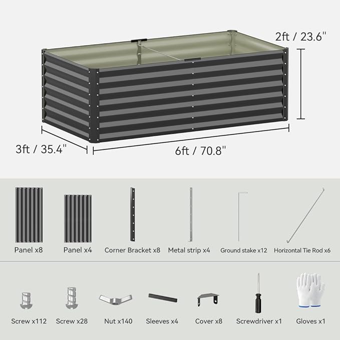 COMHOMA Galvanized Raised Garden Bed,Large Metal Planter Box for Outdoor Vegetables,Corrugated Steel Herbed Plants Container,Extra Deep Gardeners Kits with Open Bottom (2, 6x3x2FT)