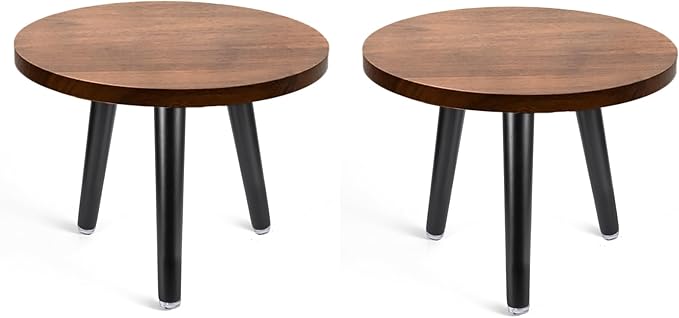 Indoor Plant Stand,Wood Mid Century Plant Table in Walnut Finish,Tall Plant Stand for Flower Pot,Modern Round Small Side End Table(Walnut (no Raised), 12"x10.8" 2 Pack)