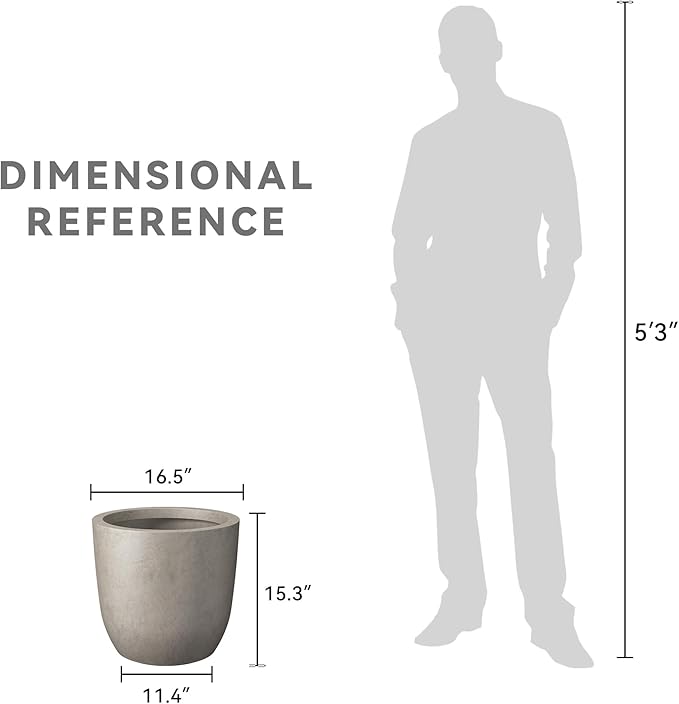 Kante 16.5" Dia Round Concrete Planter, Large Outdoor Modern Indoor Decorative Plant Pots with Drainage Hole and Rubber Plug for Home and Garden, Weathered Concrete