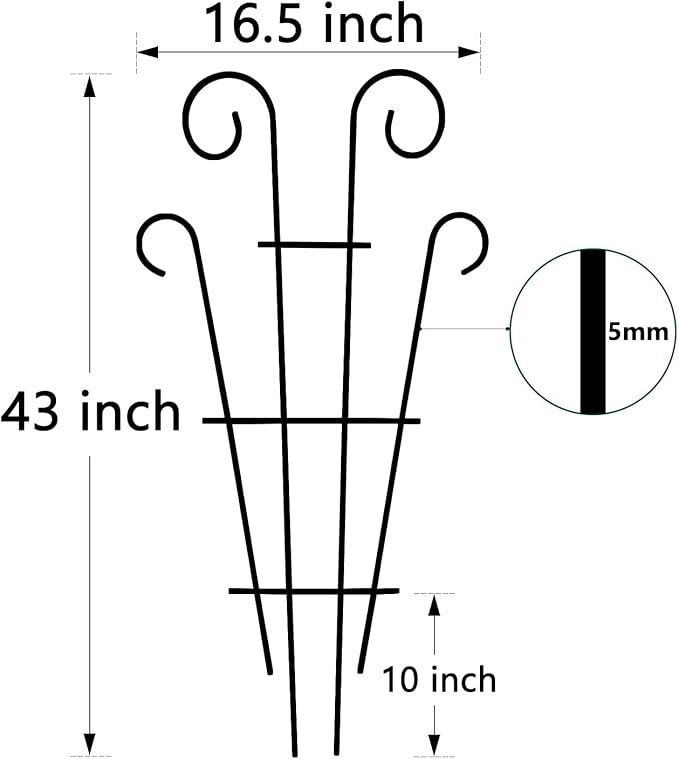 4 Pack 43'' Indoor Plant Trellis for Potted Plants Climbing, Outdoor Metal Garden Trellis Houseplants Flowers Vine Ivy, Wave Shape, Black