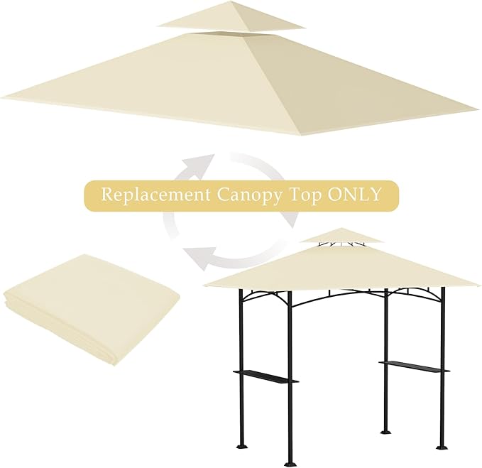 Grill Gazebo Replacement Top, 5 * 8 Outdoor BBQ Top Cover, Double Layer BBQ Gazebo Top Canopy for Model #L-GG001PST-F(Beige)