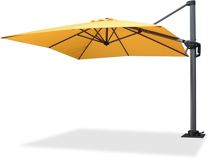 PURPLE LEAF 8' X 8' Patio Umbrella with Steel Plate Base for Pool 7' High Offset Outdoor Cantilever Umbrella Swimming Pool Umbrella with 360°Rotation for Poolside Yellow